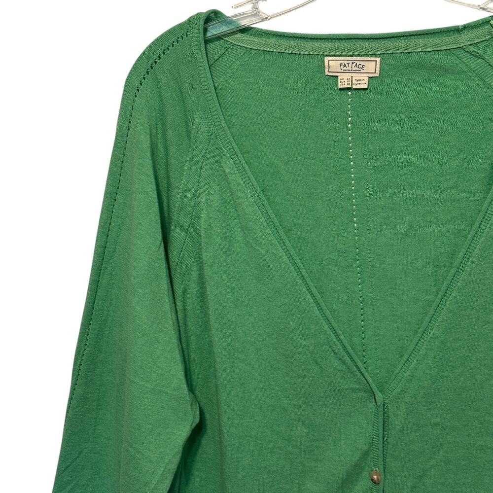 Fat Face Pistachio Green Rose Cardigan Womens Size 20 V-Neck Button Topper 1X